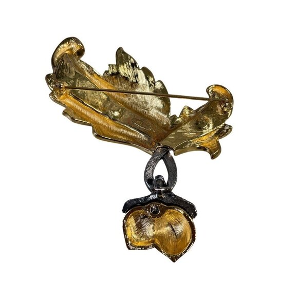 Vintage Avon Gold & Silver Leaf Acorn Brooch With Rhinestones - Picture 3 of 6